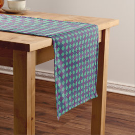Caminho De Mesa Pequeno Azulejo Marroquino Quatrefoil Verde Jade e Roxo
