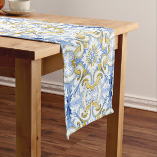 Caminho De Mesa Pequeno Azulejos do Mediterrâneo, majolica, estilo Sicilia