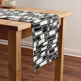 Caminho De Mesa Pequeno Azulejos Geométricos Preto e Branco Abstratos