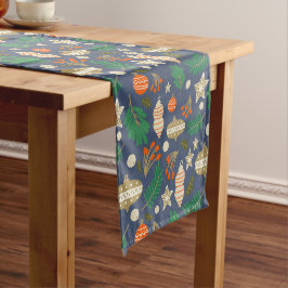 Caminho De Mesa Pequeno Balas de Natal e Azul Folhagem de inverno