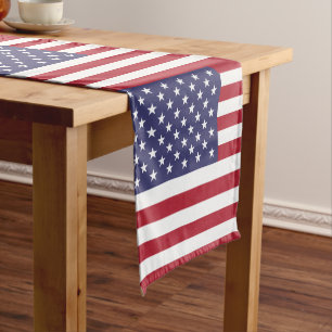 Caminho De Mesa Pequeno Bandeira americana e fã de esportes decor / EUA