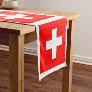 Caminho De Mesa Pequeno Bandeira suíça e fã de esportes decor / Suiça