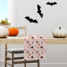 Caminho De Mesa Pequeno Bat de Aranha Rosa e Pumpkin Laranja no Halloween