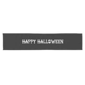 Caminho De Mesa Pequeno Black and White Bony Skull Happy Halloween