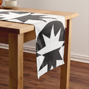 Caminho De Mesa Pequeno Black White Deco Star Sunburst