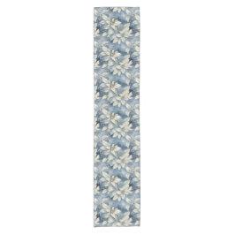 Caminho De Mesa Pequeno Blue Poinsettia Elegance Silver e Blue Winter