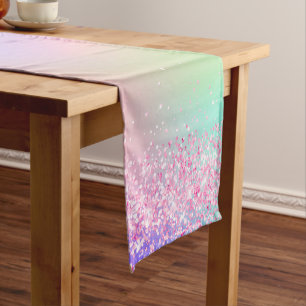 Caminho De Mesa Pequeno Blush cor-de-rosa púrpura pó holográfico