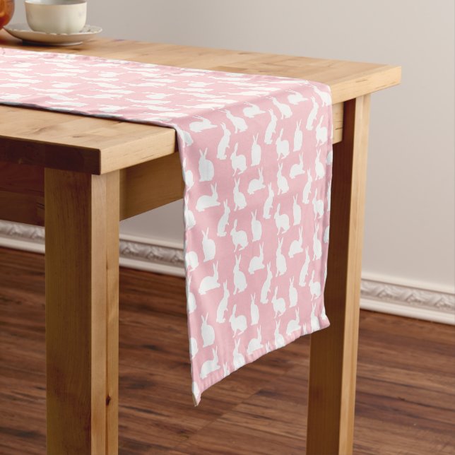 Caminho De Mesa Pequeno Blush Pink And White Bunny Pattern Adorable Easter (No Local)