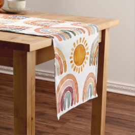 Caminho De Mesa Pequeno Boho Rainbow e Sun Watercolor