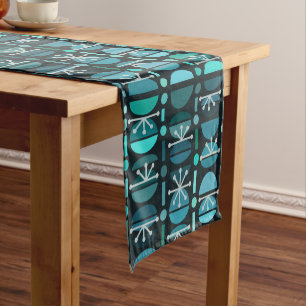 Caminho De Mesa Pequeno Boho Retro Bowls Lines Teal