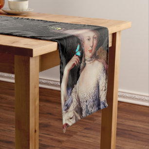 Caminho De Mesa Pequeno Borboleta azul jovem Marie Antoinette em preto