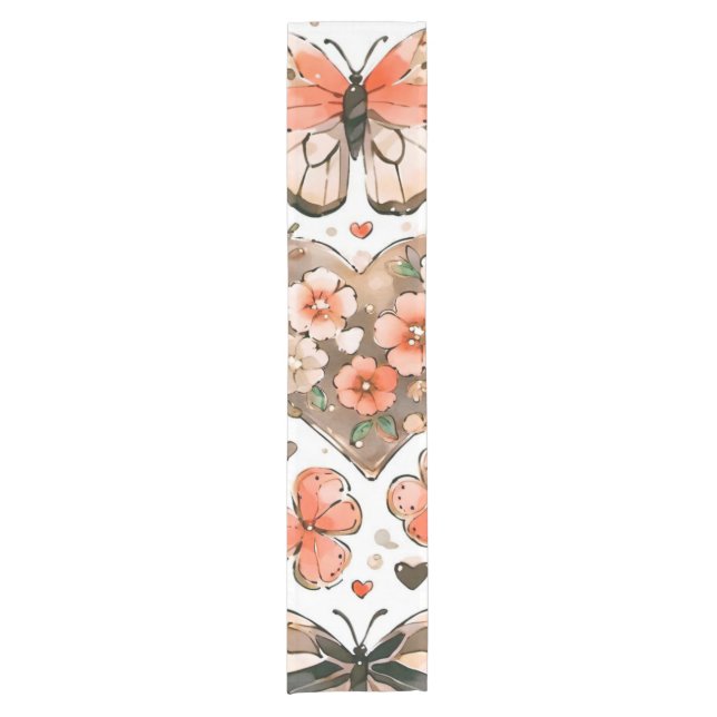Caminho De Mesa Pequeno Borboletas, Corações e Flores (Frente)