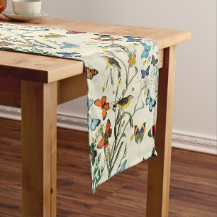 Caminho De Mesa Pequeno Borboletas Vintage e Aves