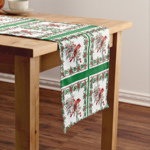 Caminho De Mesa Pequeno Bordaduras de Poinsettia de passarinho vermelho-ve
