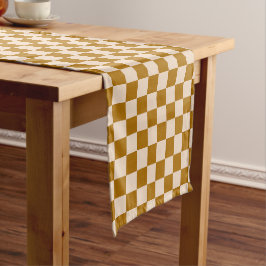 Caminho De Mesa Pequeno Brown and beige checkerboard pattern