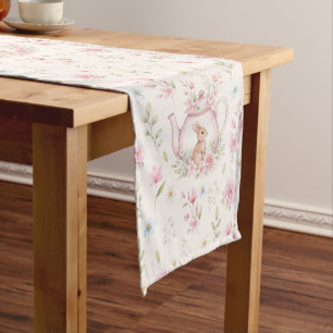 Caminho De Mesa Pequeno Bule de Chá Coelho Caprichoso Padrão Floral Prim