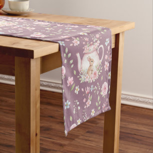 Caminho De Mesa Pequeno Bule de Chá Coelho Caprichoso Padrão Floral de Pri