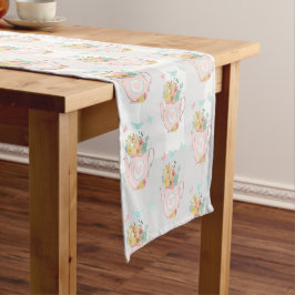 Caminho De Mesa Pequeno Bule rosa com flores e borboletas Padrão
