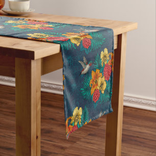 Caminho De Mesa Pequeno Buquês tropicais e beija-flores