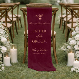 Caminho De Mesa Pequeno Burgundy Vermelho Dourado Script Pai da Noiva Linh