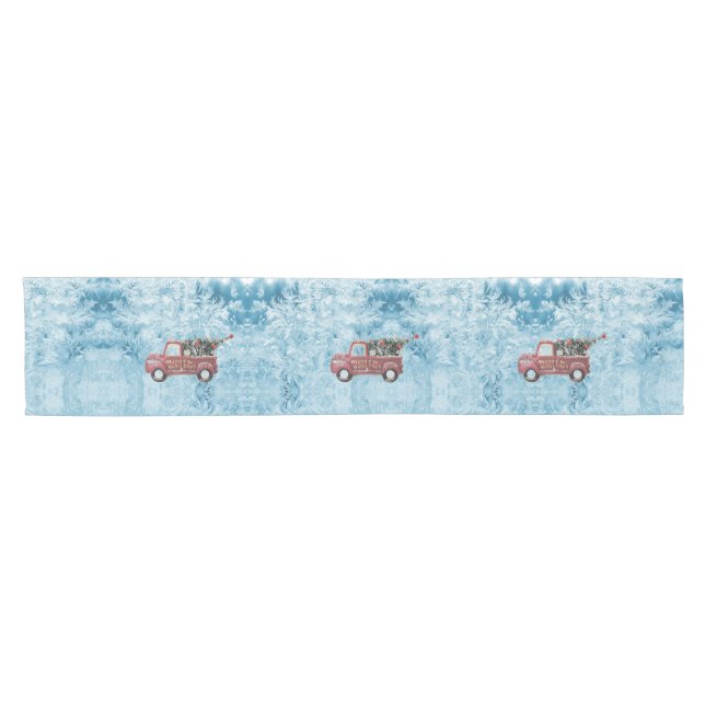 Caminho De Mesa Pequeno caminhão de colheita vermelho sobre fundo azul com (Horizontal)