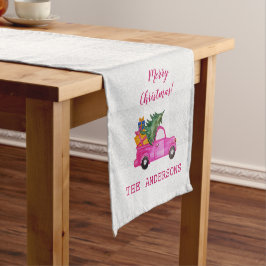 Caminho De Mesa Pequeno Caminhão Rosa De Natal Com Árvore E Desejos