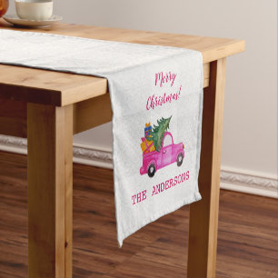 Caminho De Mesa Pequeno Caminhão Rosa De Natal Com Árvore E Desejos