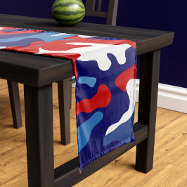 Caminho De Mesa Pequeno Camuflagem Patriótica Branco Vermelho e Camo Azul