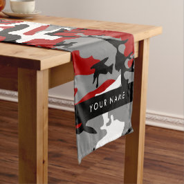 Caminho De Mesa Pequeno Camuflagem Vermelha e Cinza Seu nome Personaliza