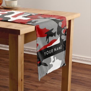 Caminho De Mesa Pequeno Camuflagem Vermelha e Cinza Seu nome Personaliza