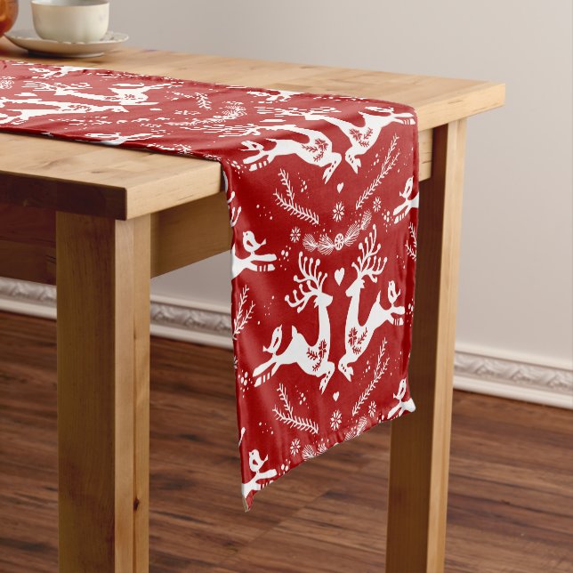 Caminho De Mesa Pequeno Canto Festivo Escandi Vermelho, Velho Natal (No Local)