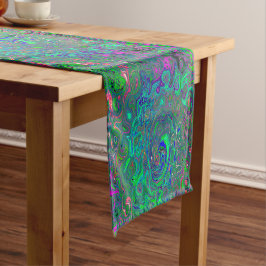Caminho De Mesa Pequeno Cartela Trippy Chartreuse e Azul Líquido Retro