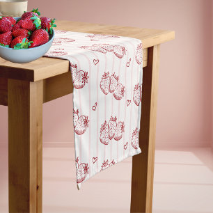Caminho De Mesa Pequeno Casa Charme Doce de Morango Rosa Listra Vermelha M