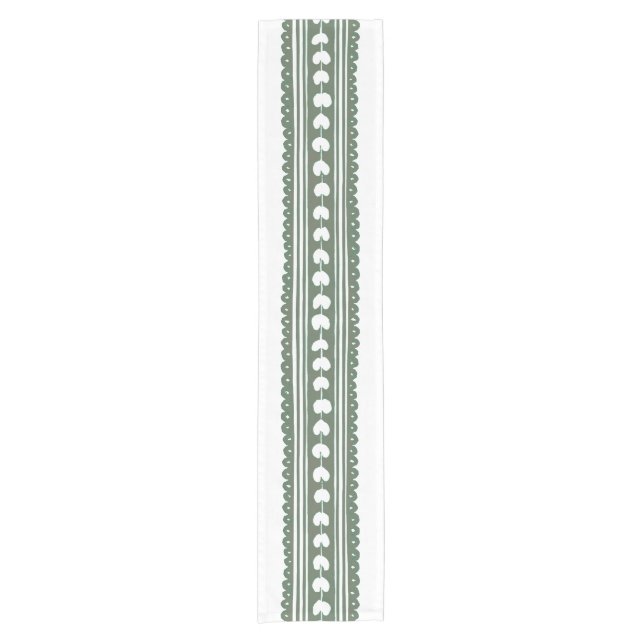 Caminho De Mesa Pequeno Casamento com Impressão Botânica Verde e Branco (Frente)