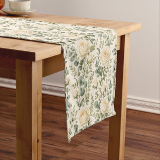 Caminho De Mesa Pequeno Casamento de Luxo Rosa Marfim e Eucalipto Verde Sa