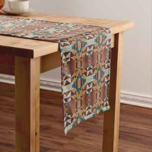 Caminho De Mesa Pequeno Castanho Bege Marrom Azul Turquesa Verde Arte Trib