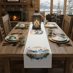 Caminho De Mesa Pequeno Cena de montanha em aquarela