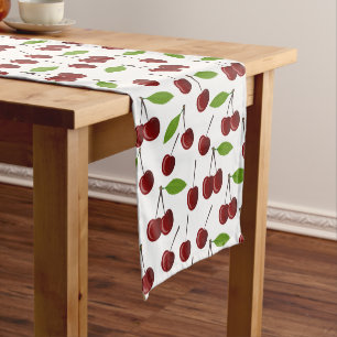 Caminho De Mesa Pequeno Cereja Vermelha, Padrão De Cerejas, Folhas, Fruta