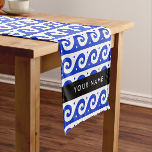 Caminho De Mesa Pequeno Chave Grega Meander, Chave Wave, Azul, Seu Nome