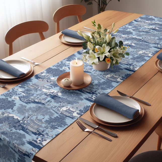 Caminho De Mesa Pequeno Chic Blue Willow chinoiserie cott (Criador carregado)