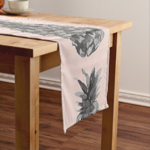 Caminho De Mesa Pequeno Cinzas Tropicais e Pineanás Rosa Padrão Sem Costur