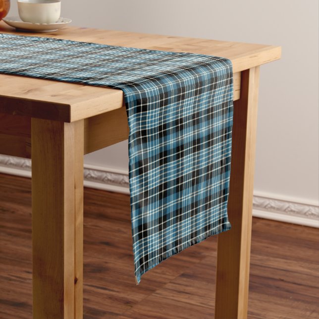 Caminho De Mesa Pequeno Clan Clark Blue, White e Black Scottish Tartan (No Local)