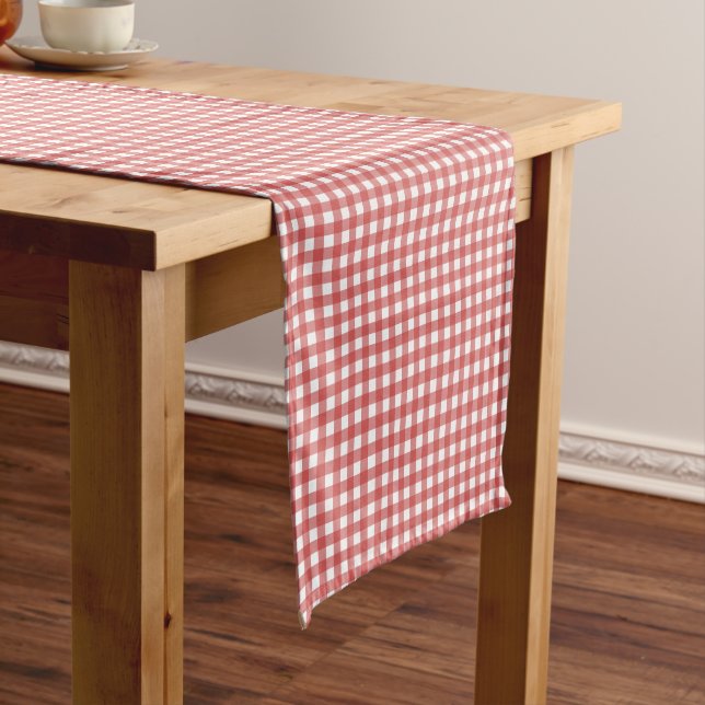 Caminho De Mesa Pequeno Clássico Vermelho e Branco Gingham (No Local)
