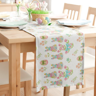 Caminho De Mesa Pequeno Coelhinho de Laço Pastel Floral de Páscoa Primaver