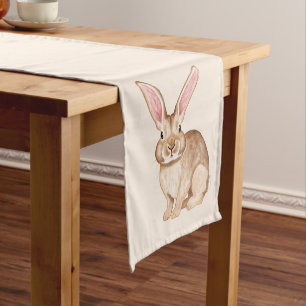 Caminho De Mesa Pequeno Coelho de Aquarela Marrom Com Orelhas Grandes Pásc