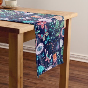 Caminho De Mesa Pequeno Colorful exotic flowers and butterflies pattern