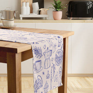 Caminho De Mesa Pequeno Comida Italiana e Flores Desenhadas à Mão Adorávei