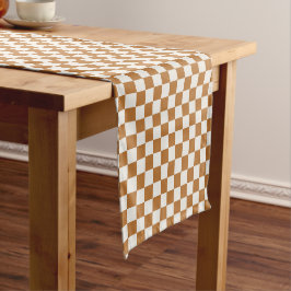 Caminho De Mesa Pequeno Copper and eggshell checkerboard pattern