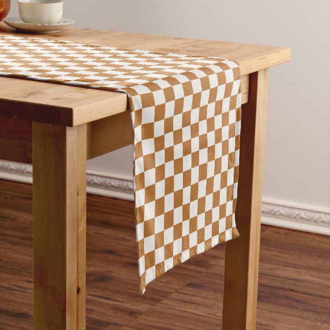 Caminho De Mesa Pequeno Copper and eggshell checkerboard pattern (No Local)