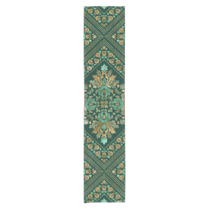 Caminho De Mesa Pequeno Cor damasco de Vintage - Emerald verde e ouro